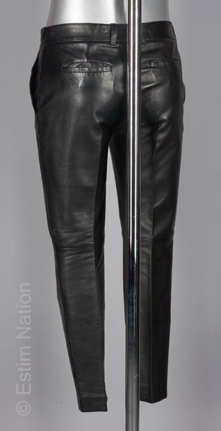 SAINT LAURENT (2013) PANTALON in black plunged lambskin with zipper at the ankles...