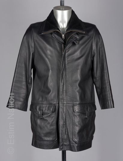 DORMEUIL PARKA in black plunged lambskin, lining in Prince of Wales wool, double...