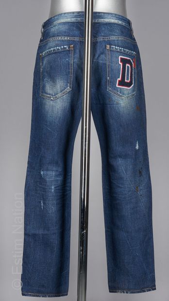 Dsquared2 Raw denim jeans with holes applied with paint, embroidered back pocket...