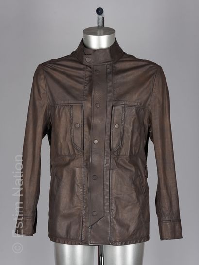 BERLUTI Jacket in chocolate lambskin slightly brindle, high collar, snaps, four pockets,...