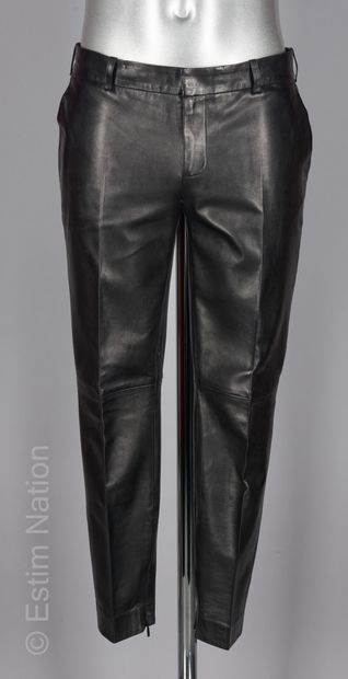 SAINT LAURENT (2013) PANTALON in black plunged lambskin with zipper at the ankles...