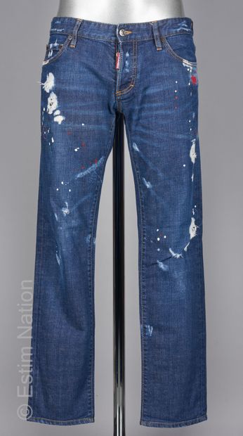 Dsquared2 Blue denim jeans with holes applied with dripping (S 50)