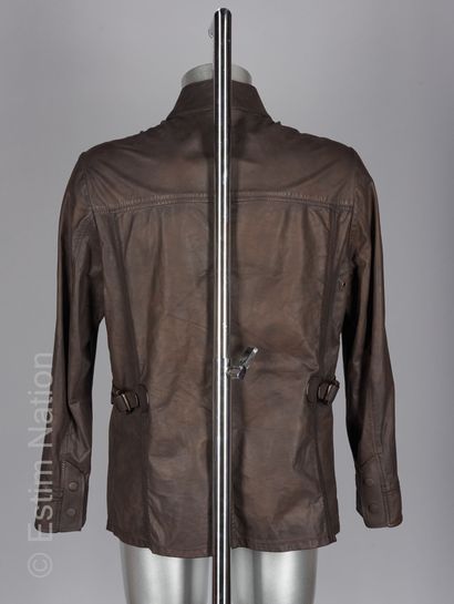 BERLUTI Jacket in chocolate lambskin slightly brindle, high collar, snaps, four pockets,...