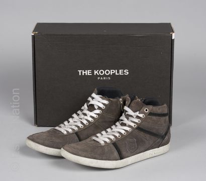 The KOOPLES Pair of grey and black washed suede "DIRTY WASHED" SNEACKERS, soiled...