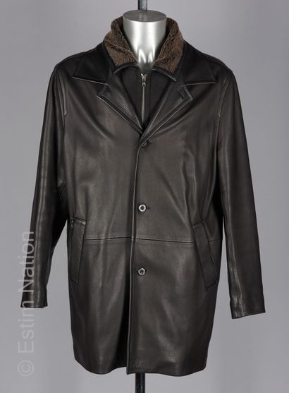 MC DOUGLAS VINTAGE Black stag coat, removable zipped lining partially quilted in...