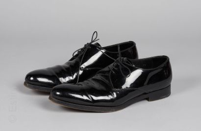 PRADA PAIR OF SMOKING SHOES in black patent calfskin (D 7,5 it is approx D 42) (patina...