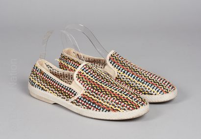 RIVIERAS PAIR OF ESPADRILLES in multicolored braided leather, rubber soles (P 44...