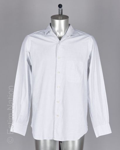 Loro PIANA White cotton shirt with fine grey checkering, one breast pocket (T L)