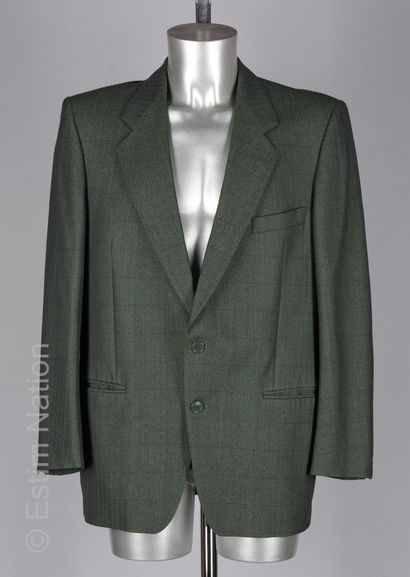 YVES SAINT LAURENT POUR HOMME VINTAGE Green wool jacket with herringbone and plaid...