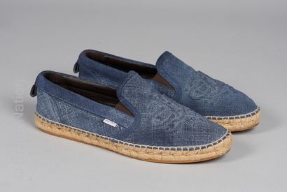 Jimmy CHOO Pair of denim canvas ESPADRILLES embossed with the logo, leather interior...
