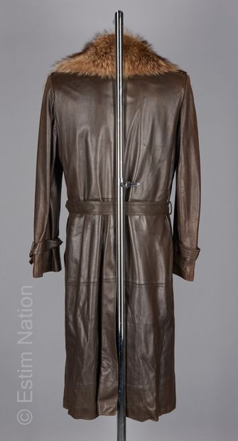 ANONYME Vintage TRENCH COAT in glossy chocolate lambskin lined with castorette, large...