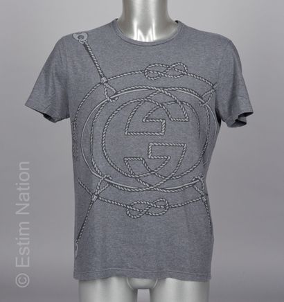 GUCCI 
TWO TEE SHIRTS in stretch cotton: the first one printed with cords showing...