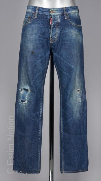Dsquared2 Raw denim jeans with holes applied with paint, embroidered back pocket...
