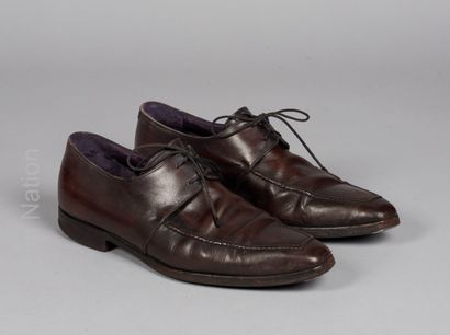 BERLUTI Pair of chocolate patina calfskin lace-up shoes (approx. D 7 or approx. D...