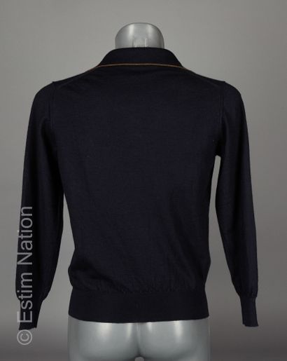 BRIONNI POLO PULL with long sleeves in cashmere and navy silk with taupe trim (approx....