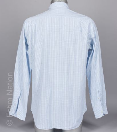 Loro PIANA CHEMISE en coton vichy bleu et blanc, une poche poitrine (T L)