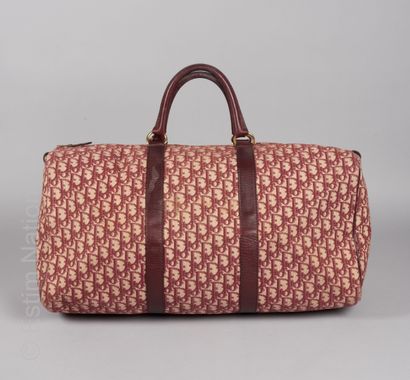CHRISTIAN DIOR Vintage circa 1970 BAG 48H in beige and burgundy canvas with colored...
