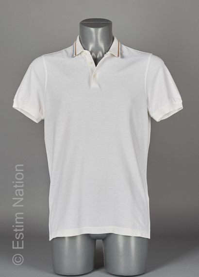 Brunello CUCINELLI POLO with small sleeves in white cotton honeycomb with beige and...