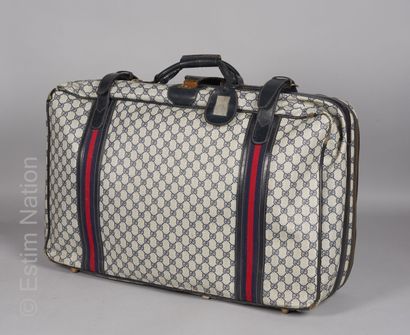 GUCCI vintage Suitcase in blue and beige GG supreme coated canvas, navy box, two-tone...