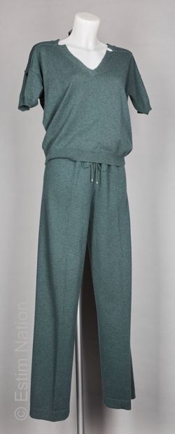 MALO ENSEMBLE d'intérieur en cachemire vert : top à petites manches, pantalon et...
