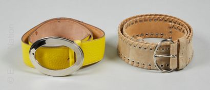 Dolce & Gabbana, Prada DEUX LARGES CEINTURES : la première en cuir jaune (T 85 cm),...