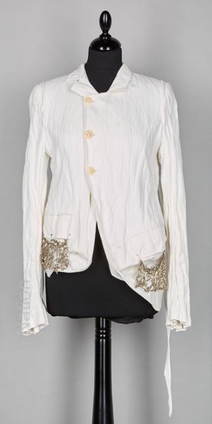 ANN DEMEULEMEESTER VESTE en coton et rayon froissé blanc doublé, fausses poches à...