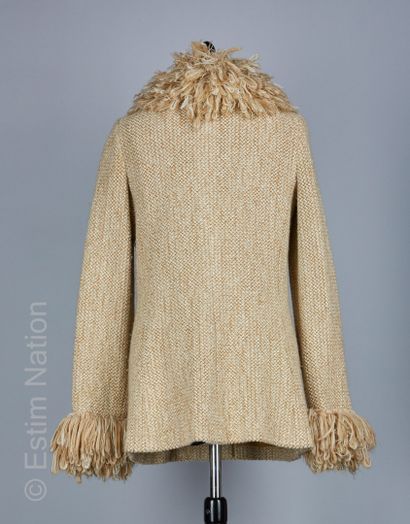 LES JERSEYS DE PIERRE CARDIN VESTE en épais tricot de laine beige et blanc, encolure...
