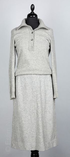 HERMÈS Sport circa 1970 GREY cashmere outfit, polo shirt and flared skirt (approx....