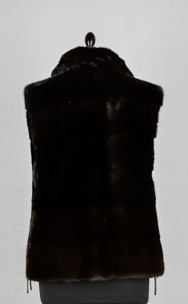 Robert BEAULIEU Sleeveless jacket in mink worked in black and dark stripes embellished...