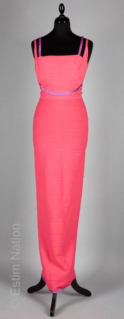 HERVE LEGER COUTURE FOURREAU à bretelles en jersey viscose rose guimauve, décolleté...