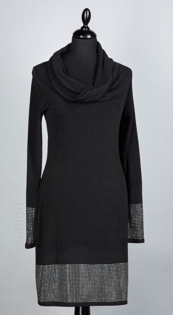 S-TWELVE, ANONYME Black stretch polyester knit dress with metallic polka dots on...