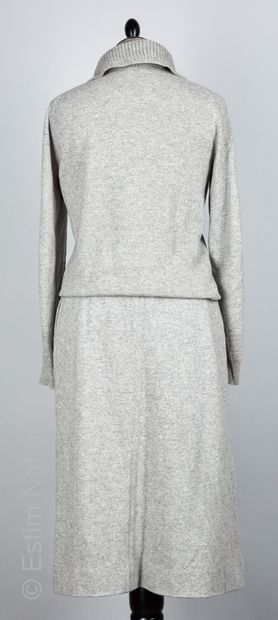 HERMÈS Sport circa 1970 GREY cashmere outfit, polo shirt and flared skirt (approx....