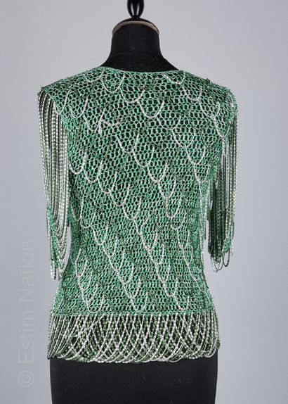 LORIS AZZARO CIRCA 1971 
TUNIQUE en tricot artificiel lurex argent vert, manches...