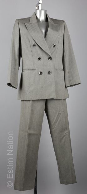 Yves SAINT LAURENT Rive Gauche TAILLEUR en laine façonnée de chevrons gris: blazer...