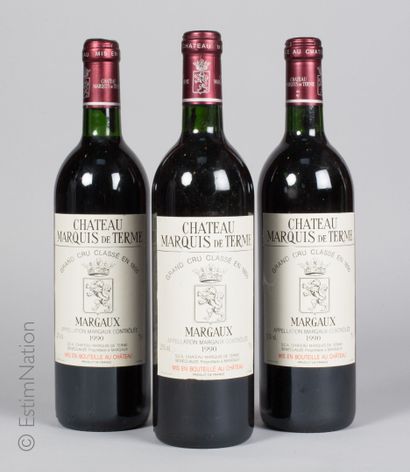 BORDEAUX 3 bouteilles Château Marquis de Terme 1990 4e GCC Margaux 

(N. bon, dans...