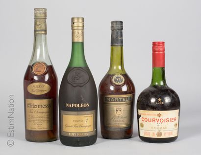 Cognac 4 bouteilles : 1 Cognac Hennessy VSOP Fine Champagne, 1 Cognac Remy Martin...