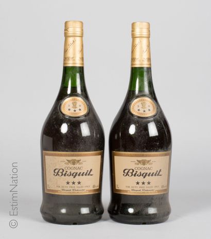 Cognac 2 bouteilles Cognac Bisquit (3 étoiles) 

(40% vol. / 1L) (e. fn, lm) Bot...