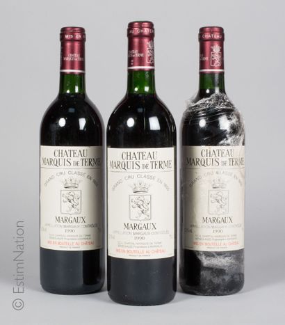 BORDEAUX 3 bouteilles Château Marquis de Terme 1990 4e GCC Margaux 

(N. bon à tlb,...