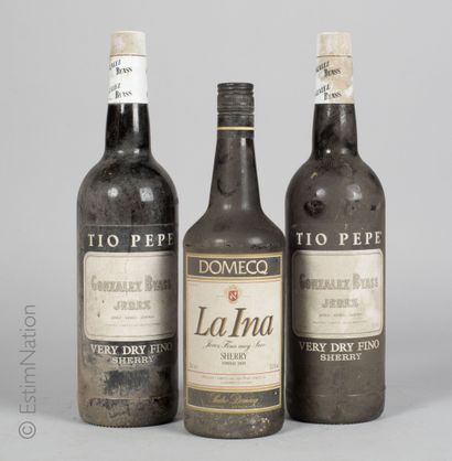SHERRY 3 bouteilles : 2 Sherry Tio Pepe Gonzalez Byass Jerez (16% vol. / 1L), 1 Sherry...