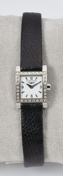 LONGINES. MONTRE DE DAME Longines. Lady's watch in steel. White dial signed index...