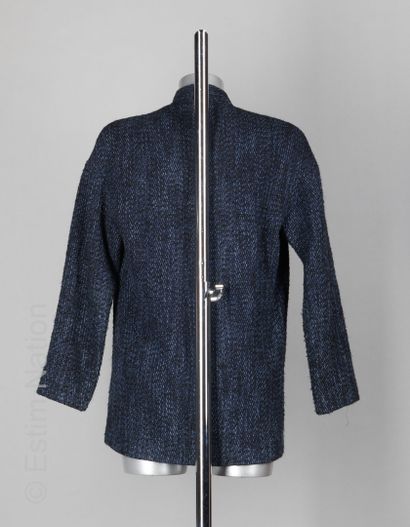 BEL AIR MANTEAU à parementures zippées asymétrique en coton et lainage chiné bleu...