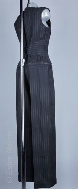 THIERRY MUGLER COUTURE COMBINAISON PANTALON zippée en lainage noir à rayures tennis...