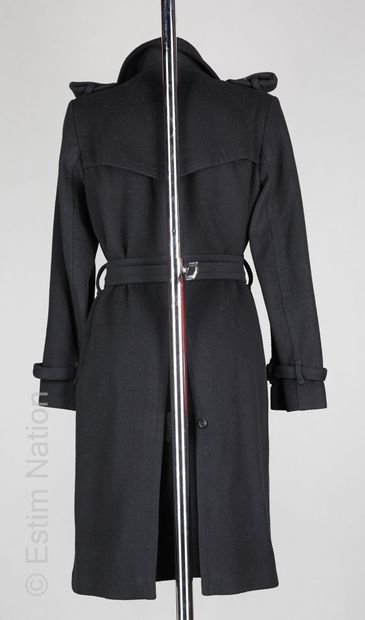 ET VOUS PARIS TRENCH COAT in black wool and cashmere, double buttoning, belt (S 38)...