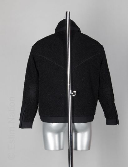 BASH Jacket in polyester and black bouclette wool, Teddy inspired, tabs at the collar,...
