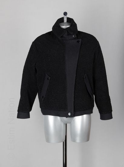 BASH Jacket in polyester and black bouclette wool, Teddy inspired, tabs at the collar,...