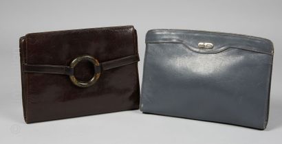 Christian DIOR circa 1970 TWO POCKETS: the first with flap in ebony box decorated...