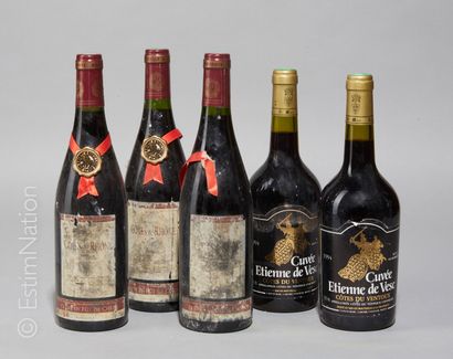 DIVERS 6 bouteilles : 2 Côtes du Ventoux 1994 Cuvée Etienne de Vesc, 3 Côtes du Rhône...