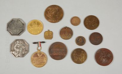 MEDAILLES - PARIS - EXPOSITIONS Réunion de quatorze médailles en bronze et métal...