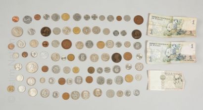 NUMISMATIQUE Ensemble de pièces de monnaie françaises dont : 

- Cinq francs Semeuse...