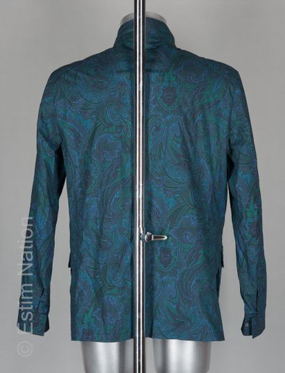 ETRO PARKA à taille coulissée en coton imprimé de cachemires dans les tons bleu et...